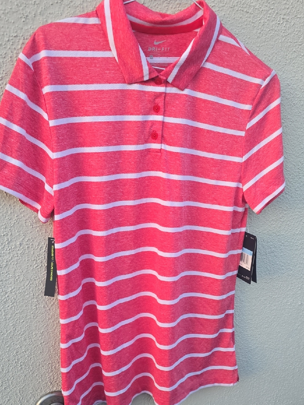 Nike Kids Pink and White Striped Polo